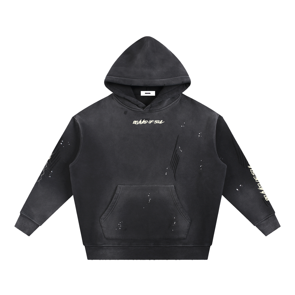 Drained of soul Washed Frayed Fleece Hoodie