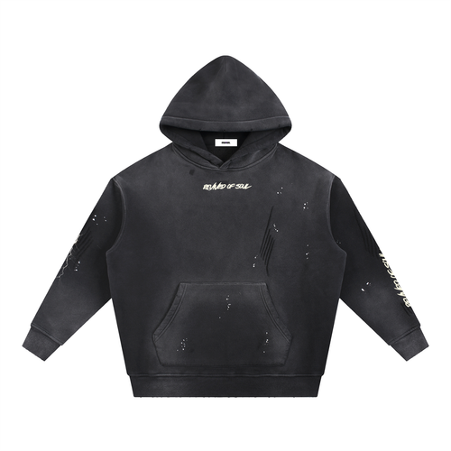 Drained of soul Washed Frayed Fleece Hoodie