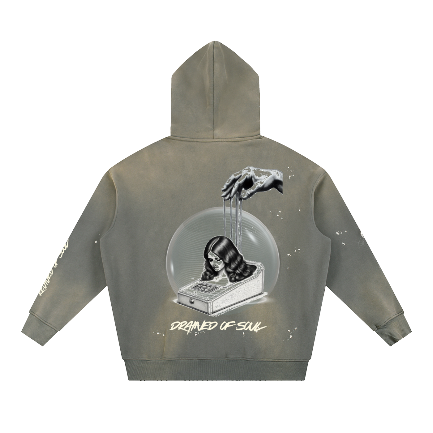 Drained of soul Washed Frayed Fleece Hoodie