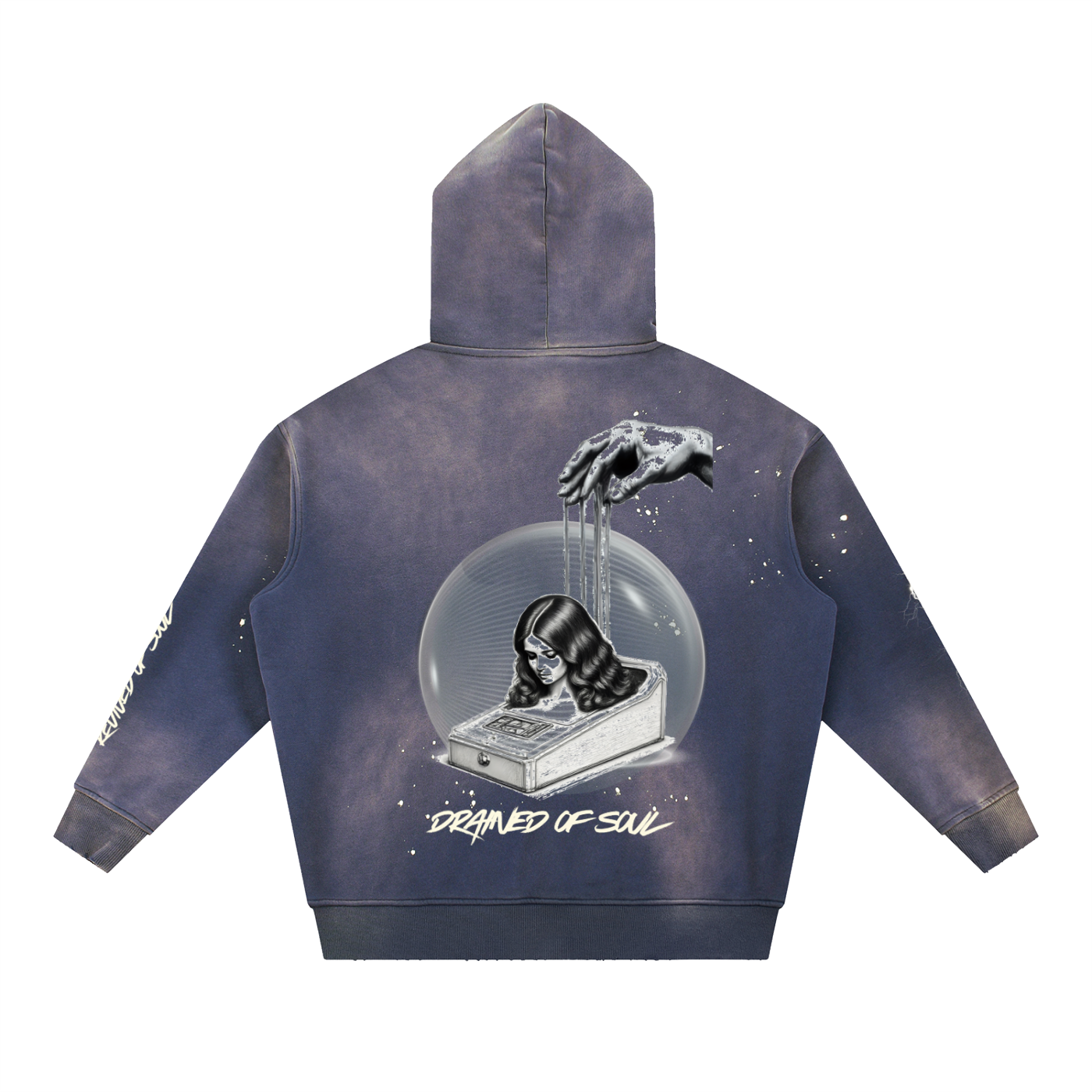 Drained of soul Washed Frayed Fleece Hoodie