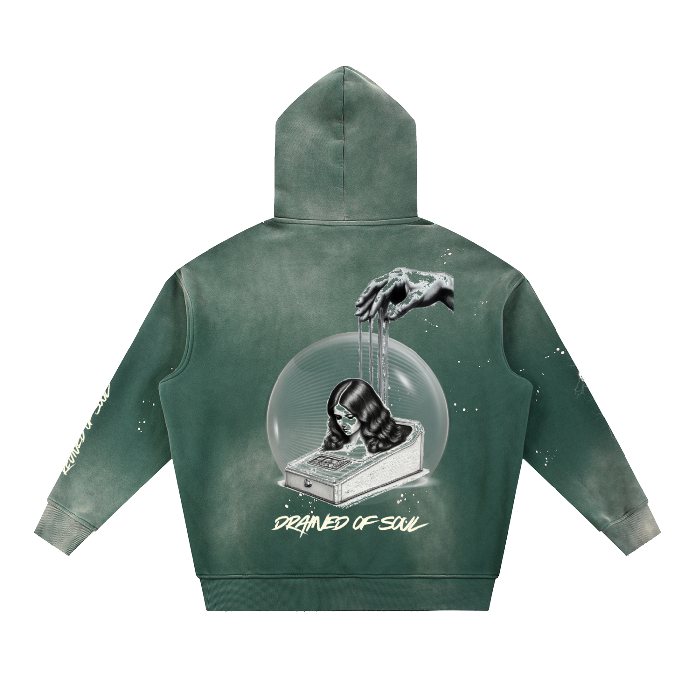 Drained of soul Washed Frayed Fleece Hoodie