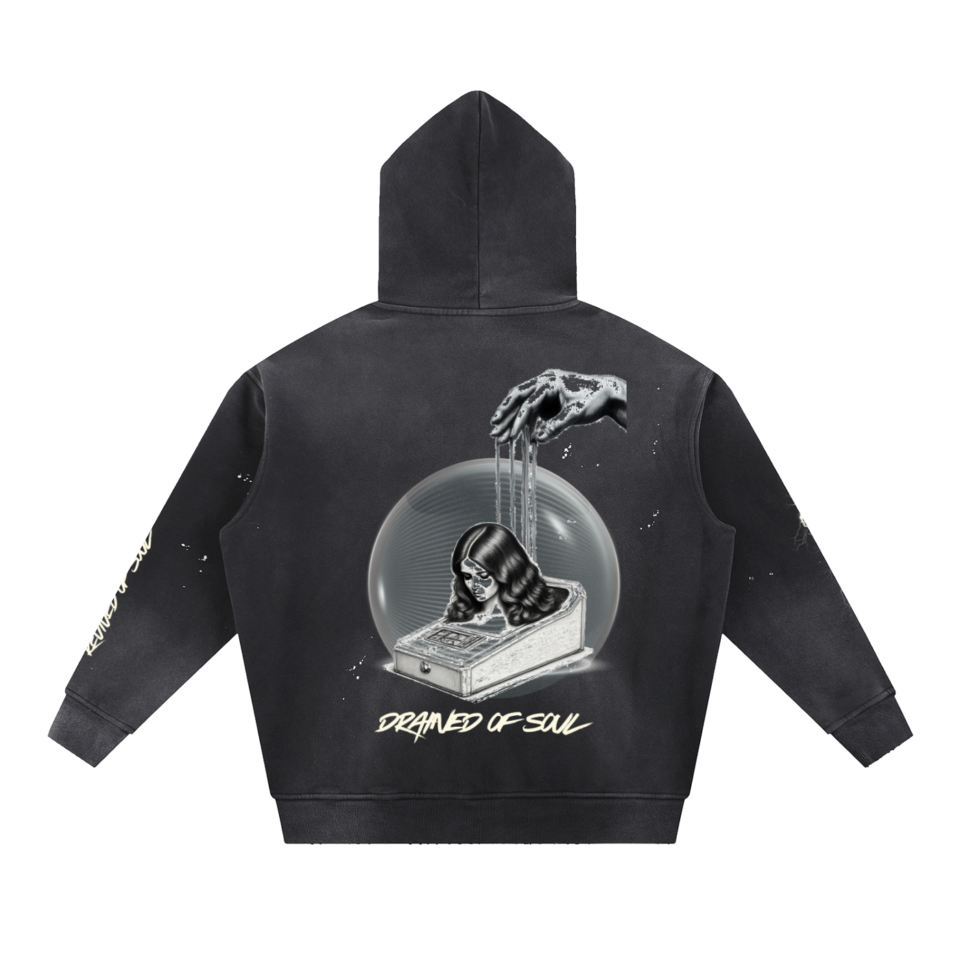 Drained of soul Washed Frayed Fleece Hoodie