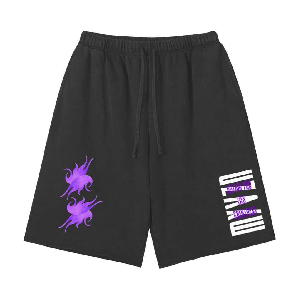 MYVZN Snow Washed Raw Hem Shorts